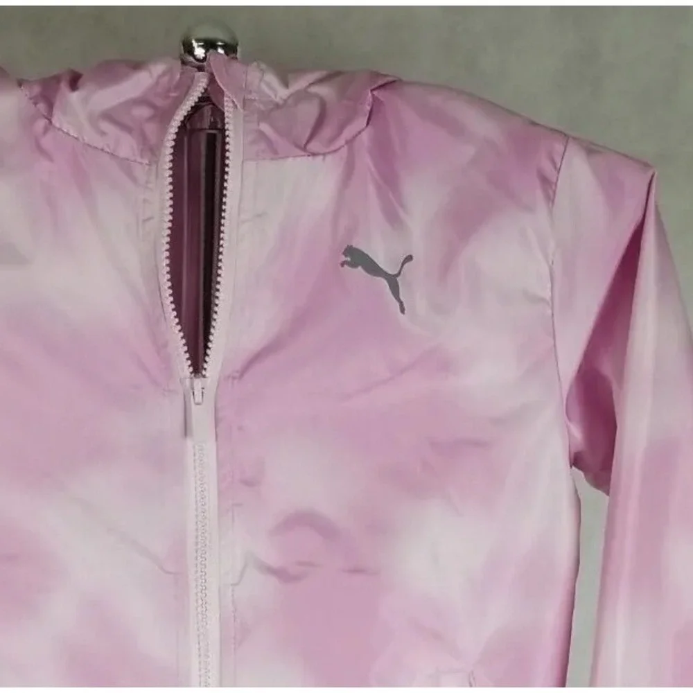 Puma Jacket Girls Size Medium‎ Hooded Full Zip Light Windbreaker Pink NEW